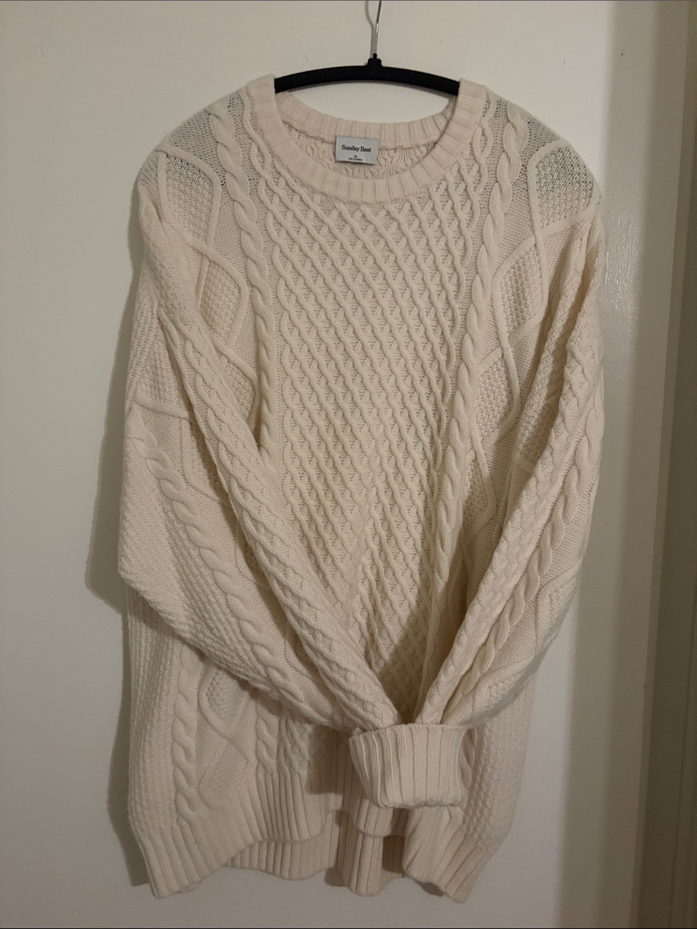 Sunday Best Cream Cable-Knit Crewneck Sweater